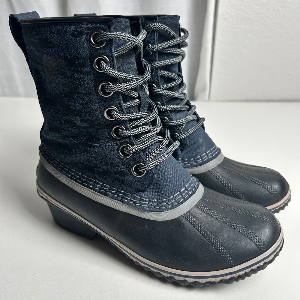Sorel Slimpack II Lace Waterproof Winter Duck Boots Navy Camo NL2652-464 Women 7